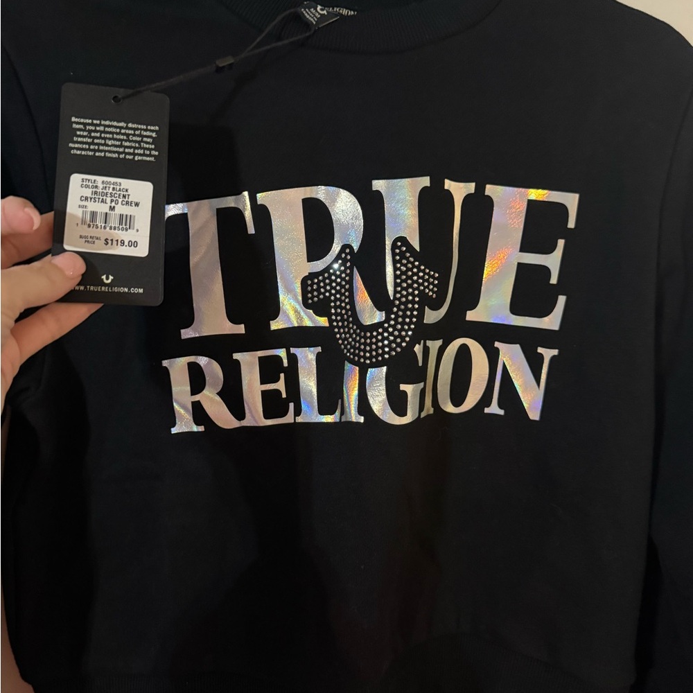 True‎ Religion Black Sweatshirt with Holographic Logo